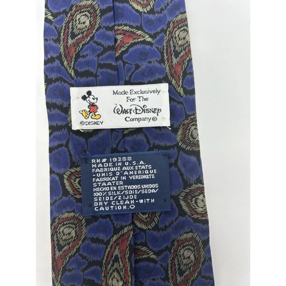Vintage Disney Mickey Mouse Tie Paisley Blue‎ Red Silk Made in USA  57